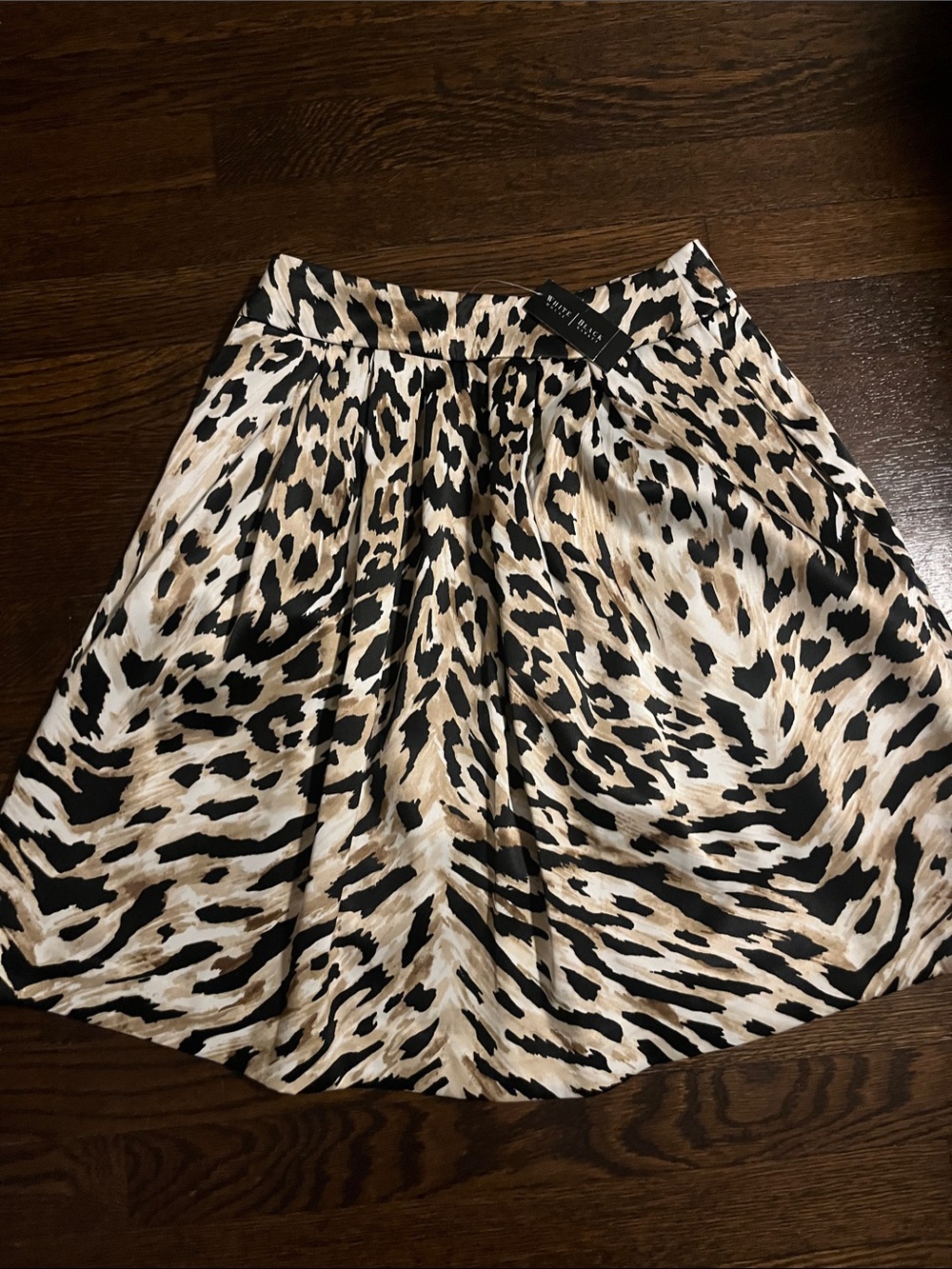 White House Black Market Beige and Black Animal-Print A-Line Skirt